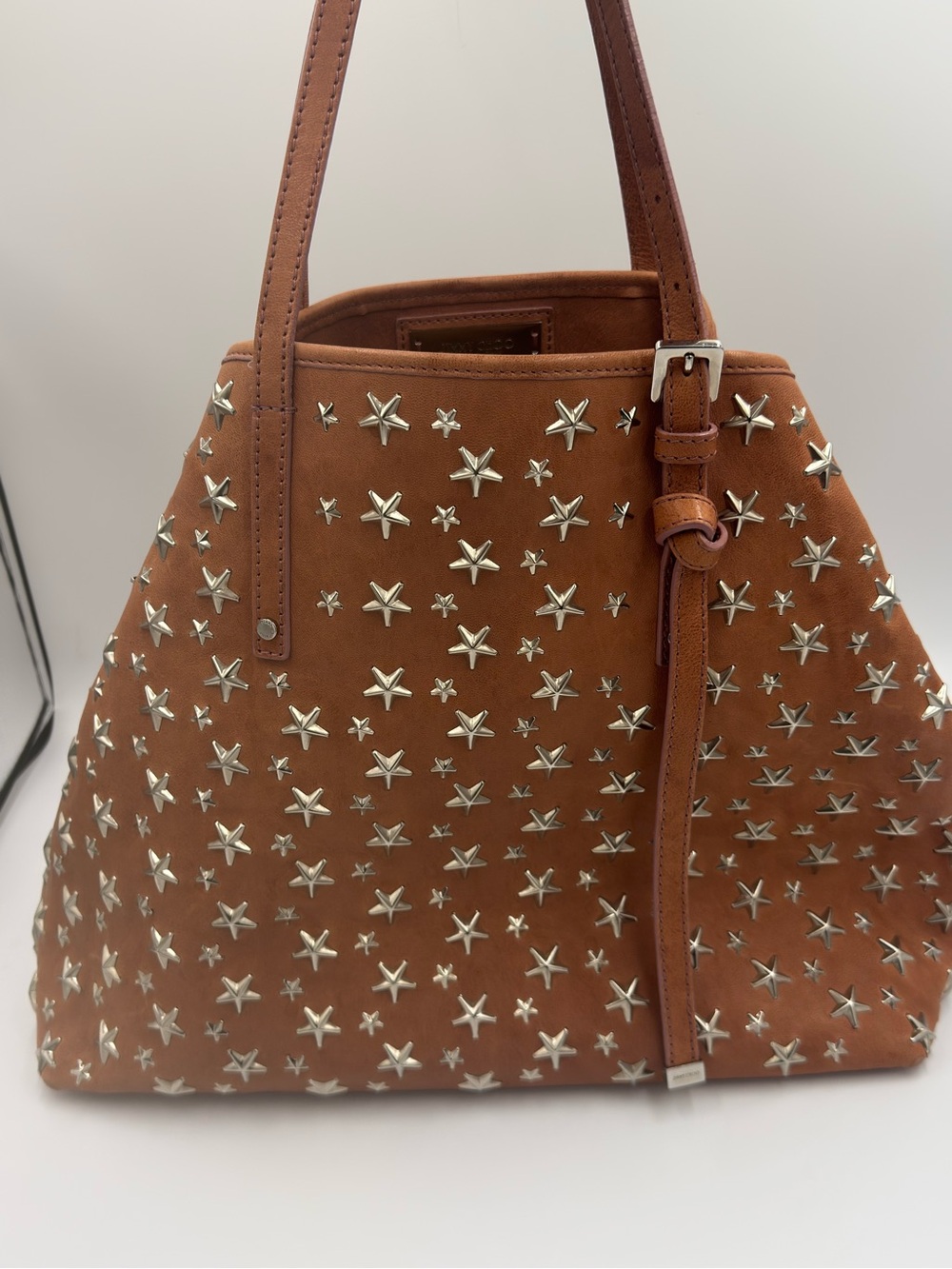 Jimmy Choo Tan / Brown Leather Tote with Silver Star Studs